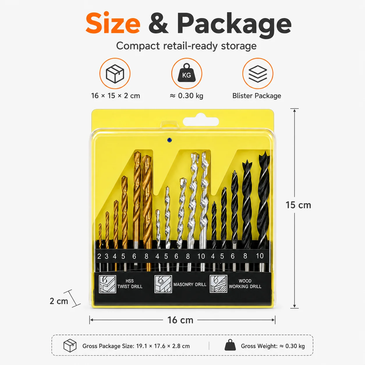 3 Types Drill Bits Kit 16pcs HSS Metal Masonry Wood Twist Drill Bits 2mm-10mm Multipurpose Drill Set with Organizer Holder