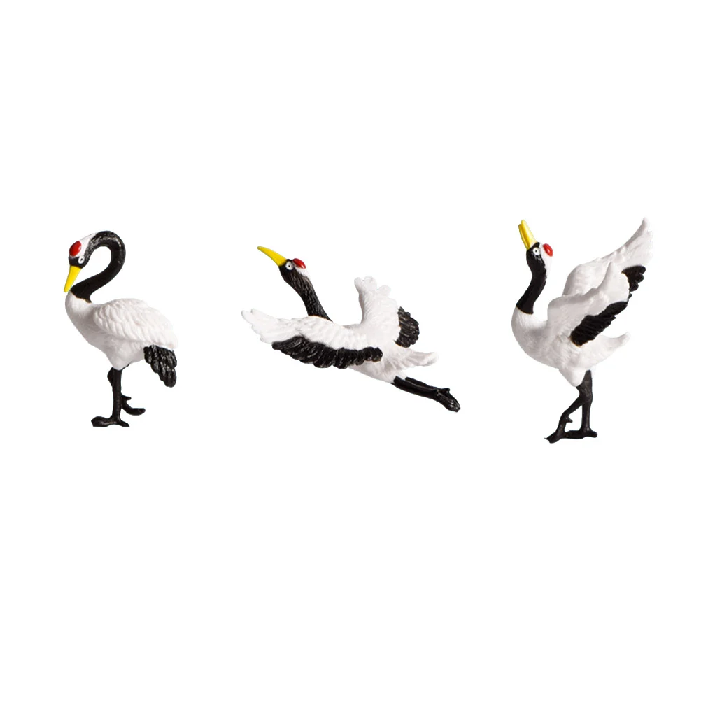 3 Pcs Animal Simulated Red-crowned Crane Decor Fish Tank Accessories Resin Micro Landscape Adornment