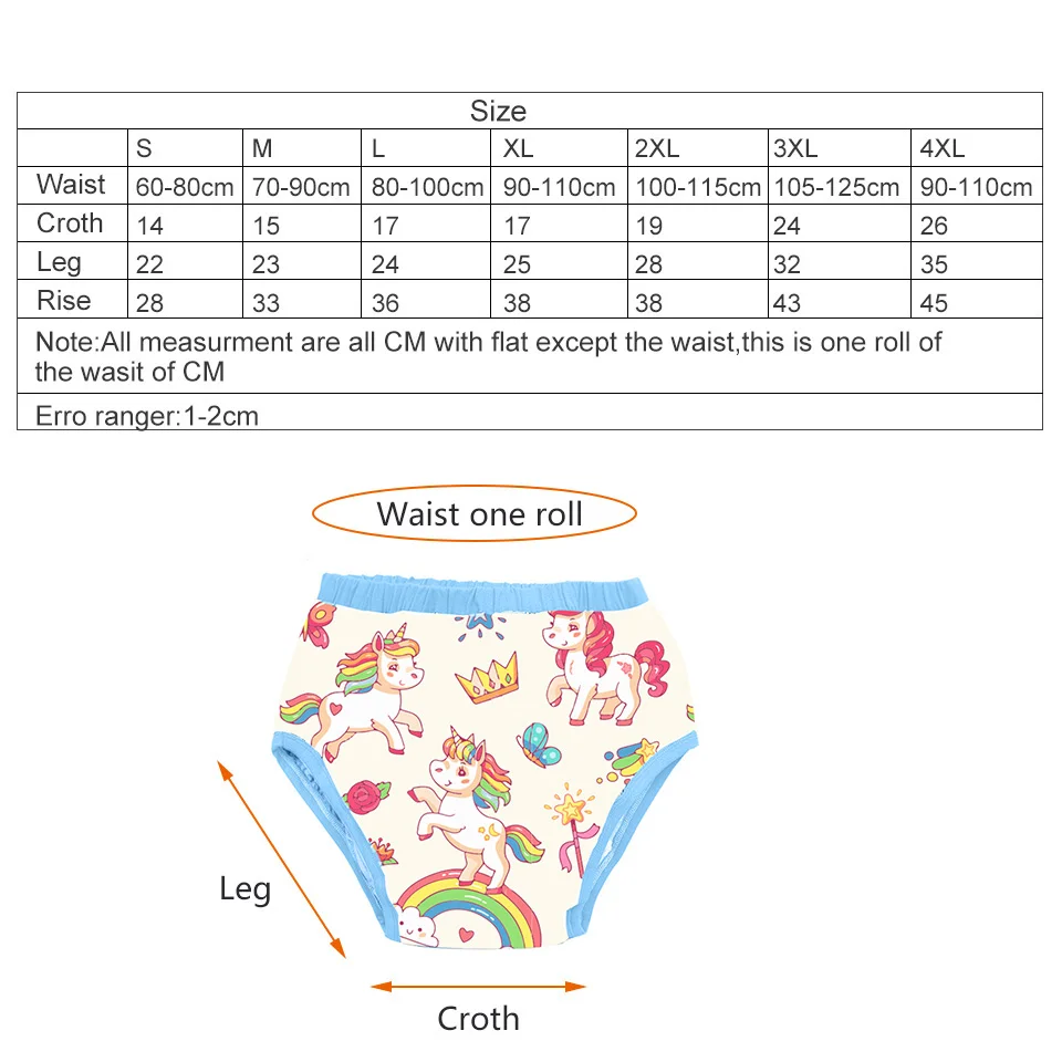 Pantalones de entrenamiento para adultos, bragas de algodón reutilizables con estampado de unicornio arcoíris, para orinal