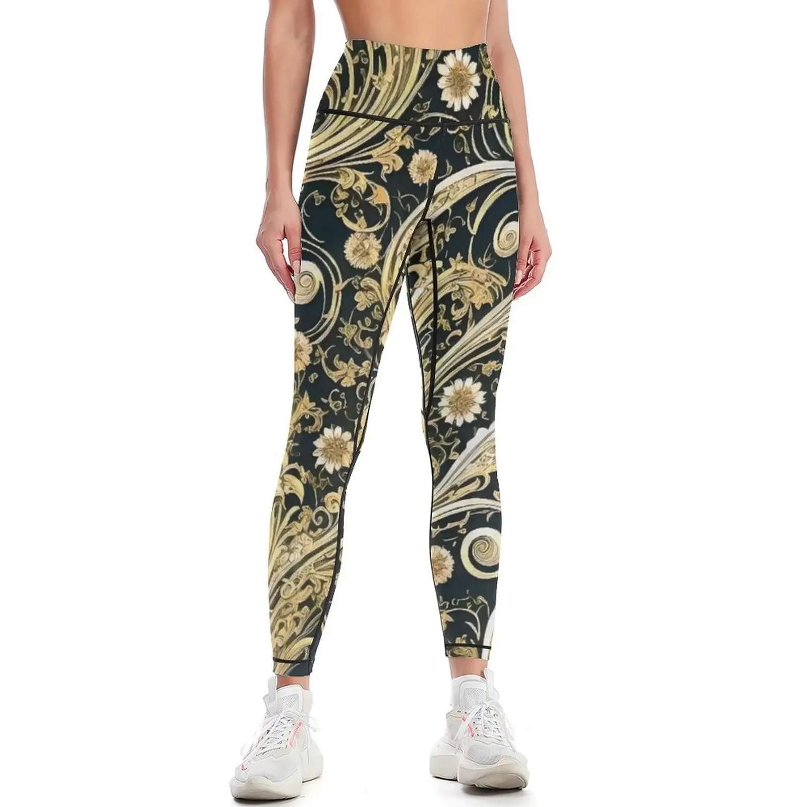 

Vintage Art Nouveau Alphonse Mucha Flower Texture Leggings sports for push up harem pants Womens Leggings