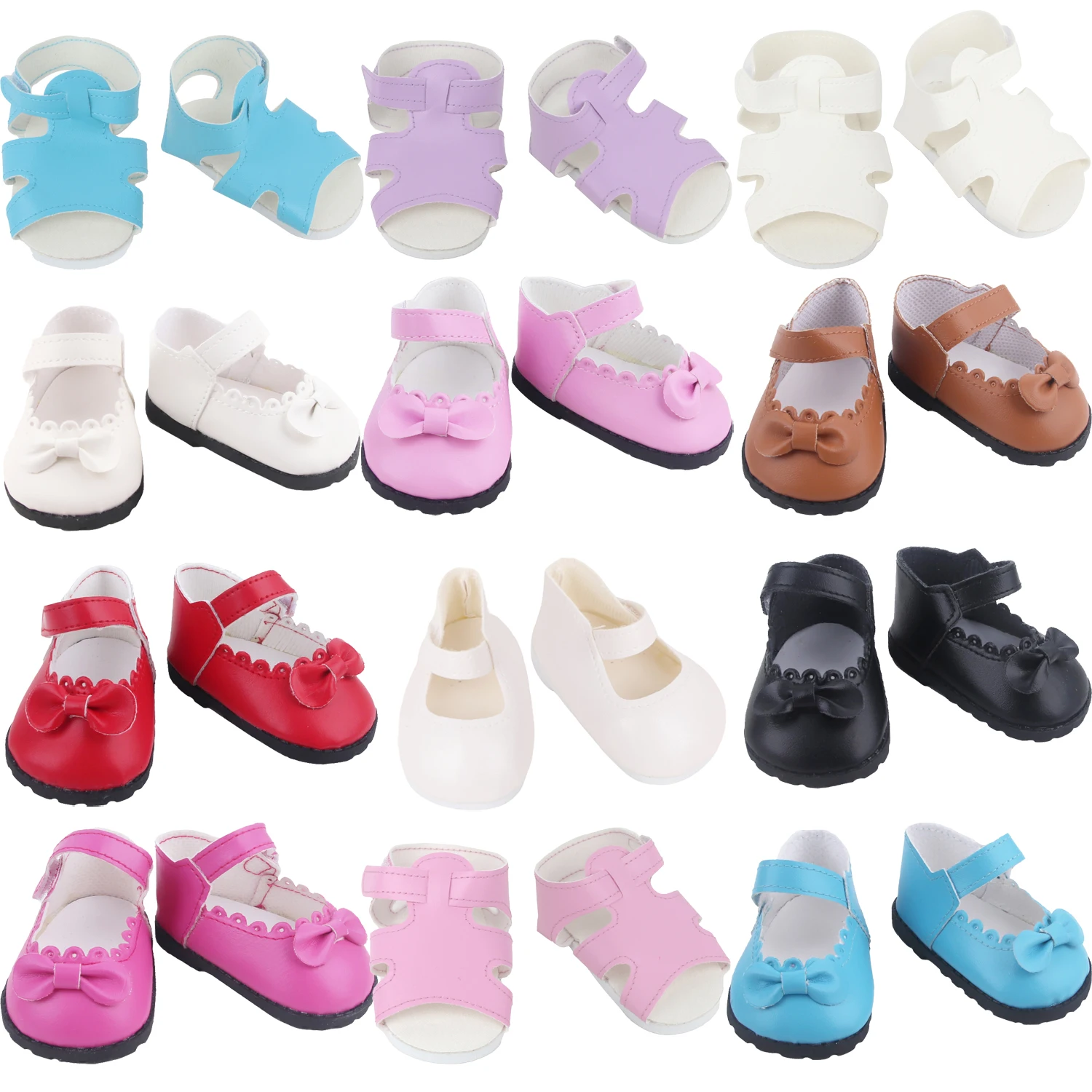 Cute 55cm Reborn Girl Doll Shoes 8cm PU Bowknot Shoes Soft Sandals For 22-Inch Baby New Born Girl Dolls Cotton Bear Accessories