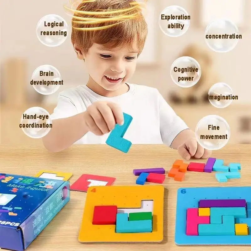 3D Creative Desktop Puzzle Game Tangram Math Toys Building Blocks Board Color Shape Game For Kids Educational Boy Girl Gifts