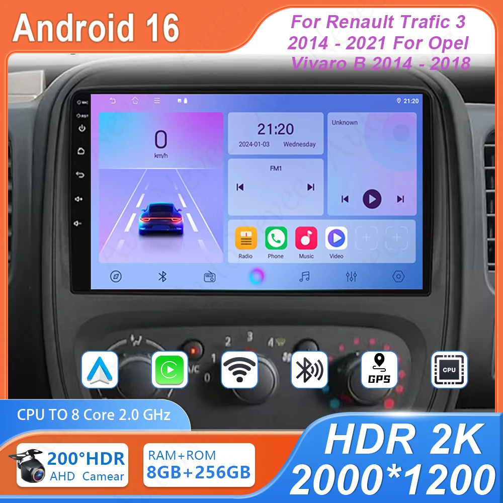 Android For Renault Trafic 3 2014 - 2021 For Opel Vivaro B 2014 - 2018 No 2din DVD 4G Wifi BT High-performance GPS Navigation