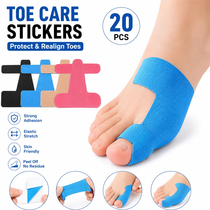 20-Pack Unisex Elastic Self-Adhesive Toe Pads Comfortable Skin-Friendly Foot Protection Stickers for Running Daily Casual Activi
