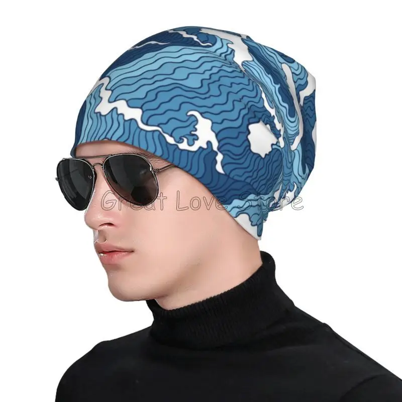 اليابانية موجات البحر قبعة صغيرة الرجال النساء الدافئة بونيه قبعة للجنسين قبعات متماسكة أغطية الرأس Skullies Beanies
