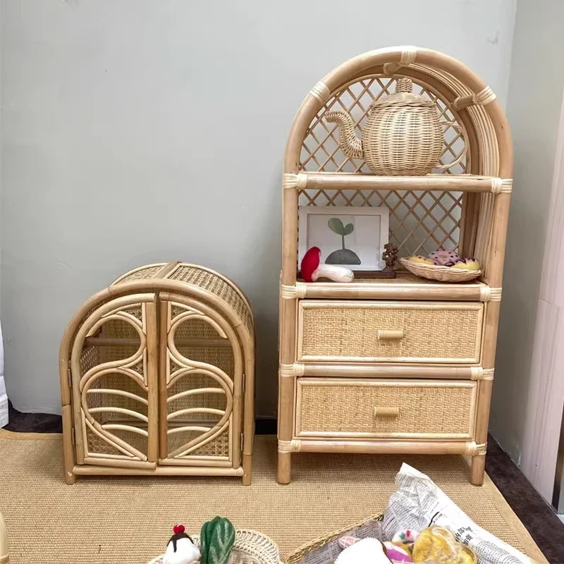 Ins Children\'s Doll Wardrobe Playhouse Toy Storage Cabinet Handmade Weaving Home Decoration Double Door Design Photography Props