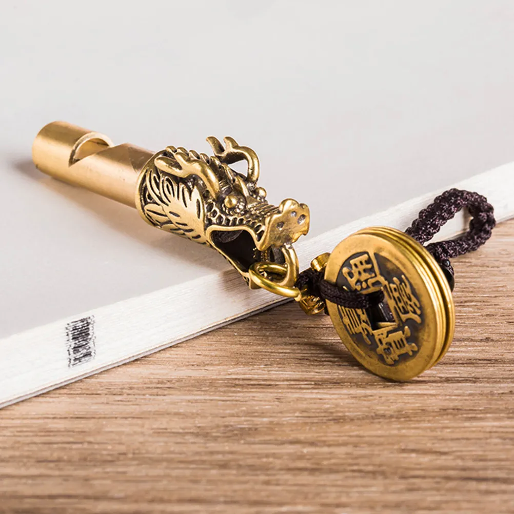 1Pcs Vintage Brass Dragon Head Whistle Outdoor Survival Emergency Asking Help Pendant Keychain Brass Retro Whistle