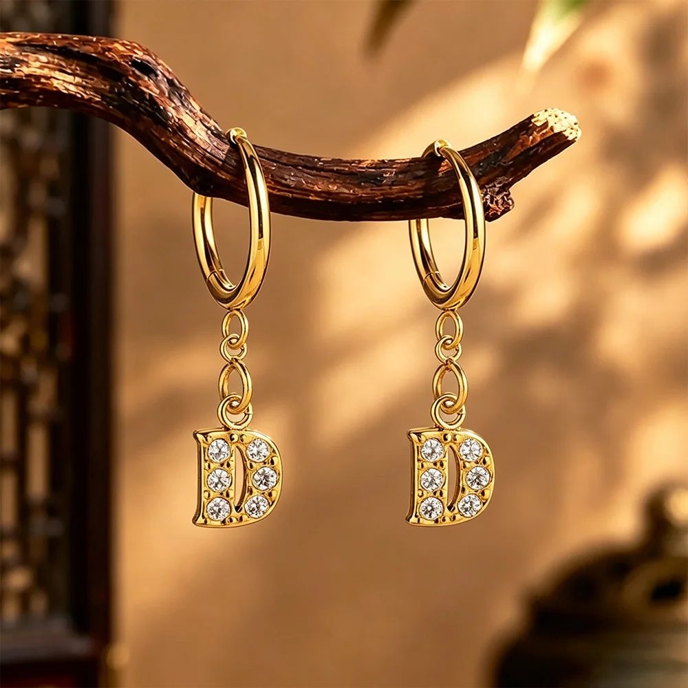 Luxury 24K 9999 Pure Gold real gold  Women's Diamond Letter Ear Buckle