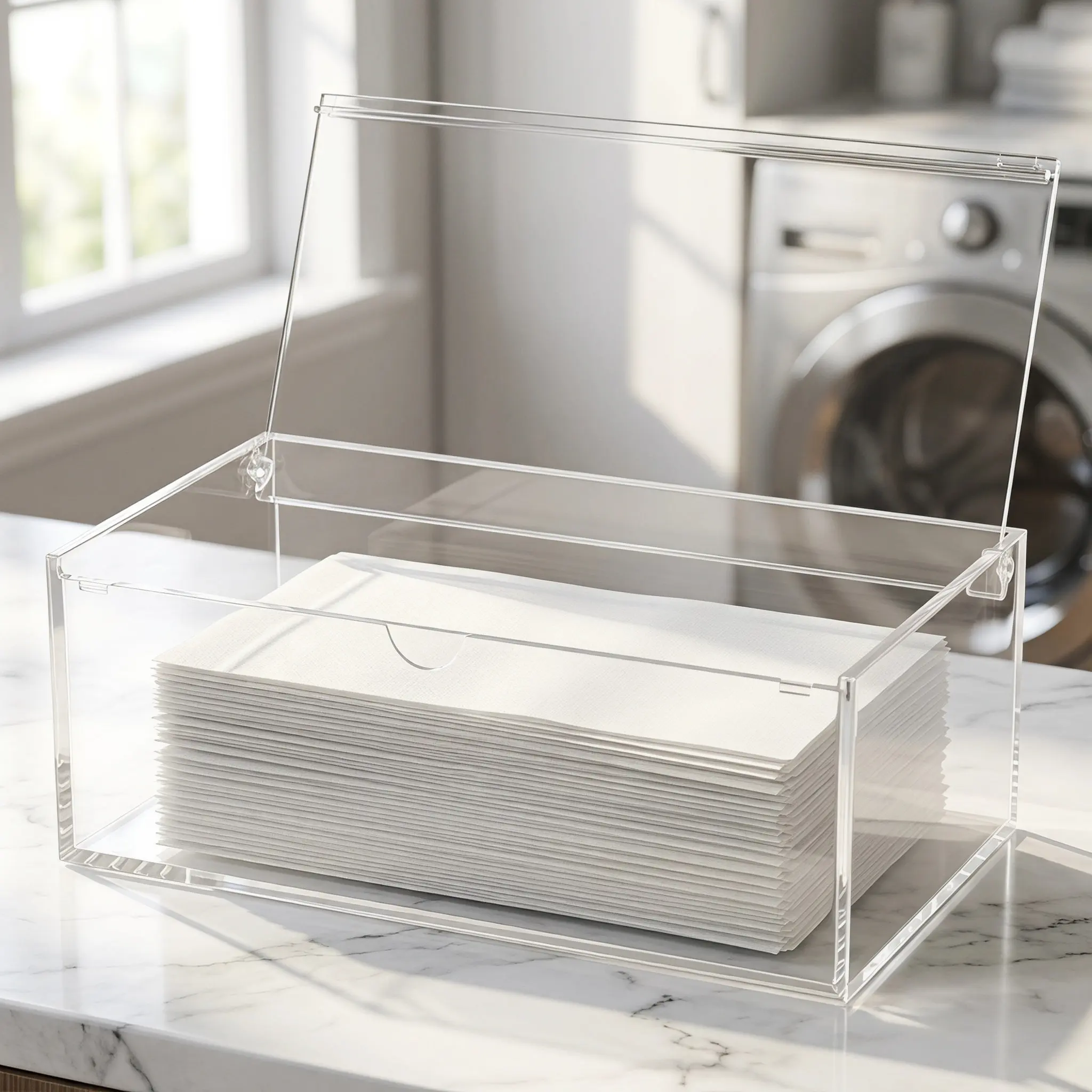 Transparent Dryer Sheet Container Acrylic Storage Box Clear Lid Large Capacity Laundry Organizer Powder Storage Case Laundry