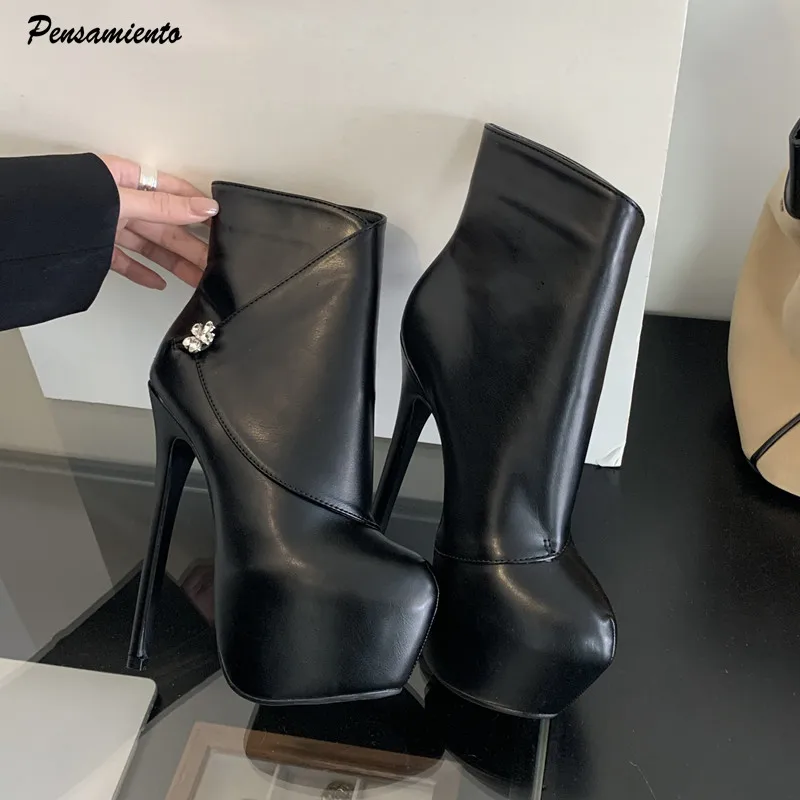 

Runway Style 16CM Ultra High heels Platform Wedges Women Motorcycle Boots Autumn Winter Fashion Patent Leather Ankle Boots Shoes