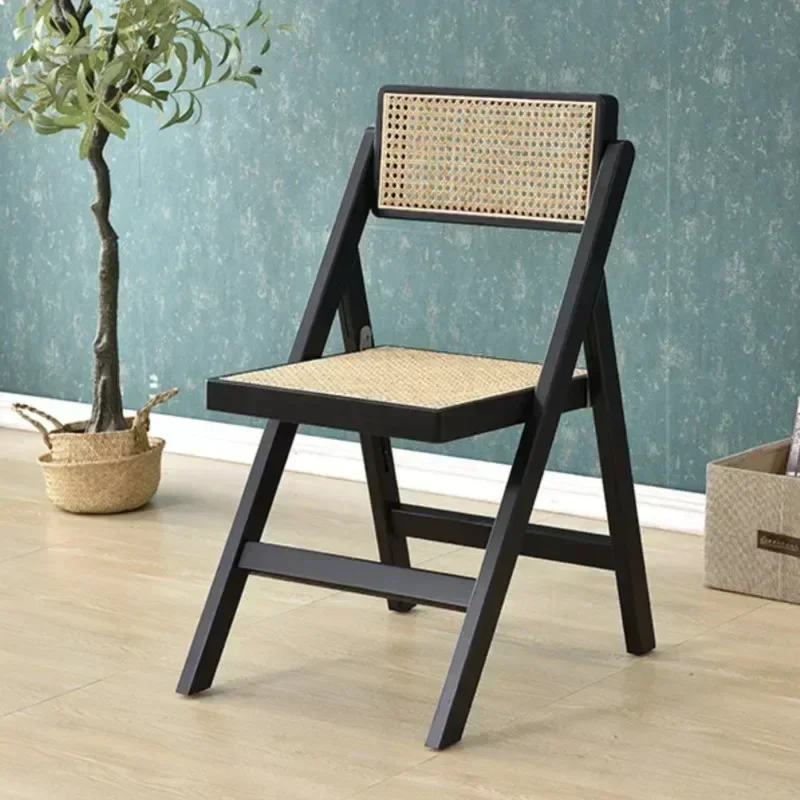 Solid Wood Rattan Dining Chair Foldable Home Backrest Single Person Chair Homestay Restaurant Sillas Para Comedor Chair Stool