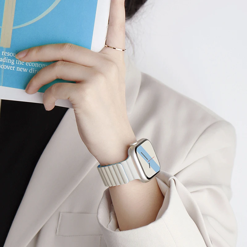 ห่วงแม่เหล็กสําหรับ Apple Watch Band 44 มม. 49 มม. 45 มม. 40 มม. 41 มม. 42 มม. ซิลิโคนสร้อยข้อมือกีฬา iWatch Serie 8 7 6 SE 5 4 3 สาย