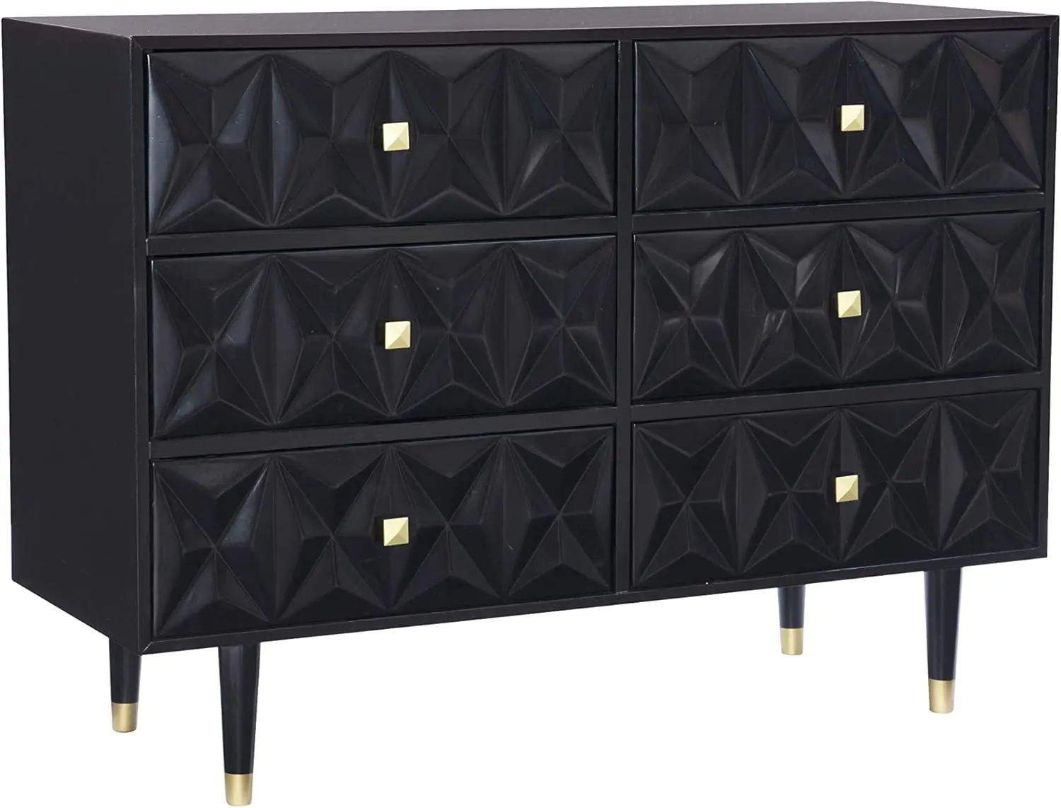 Black Six Drawer Geo Texture Dresser Sheerah Chest (Amzn1912)