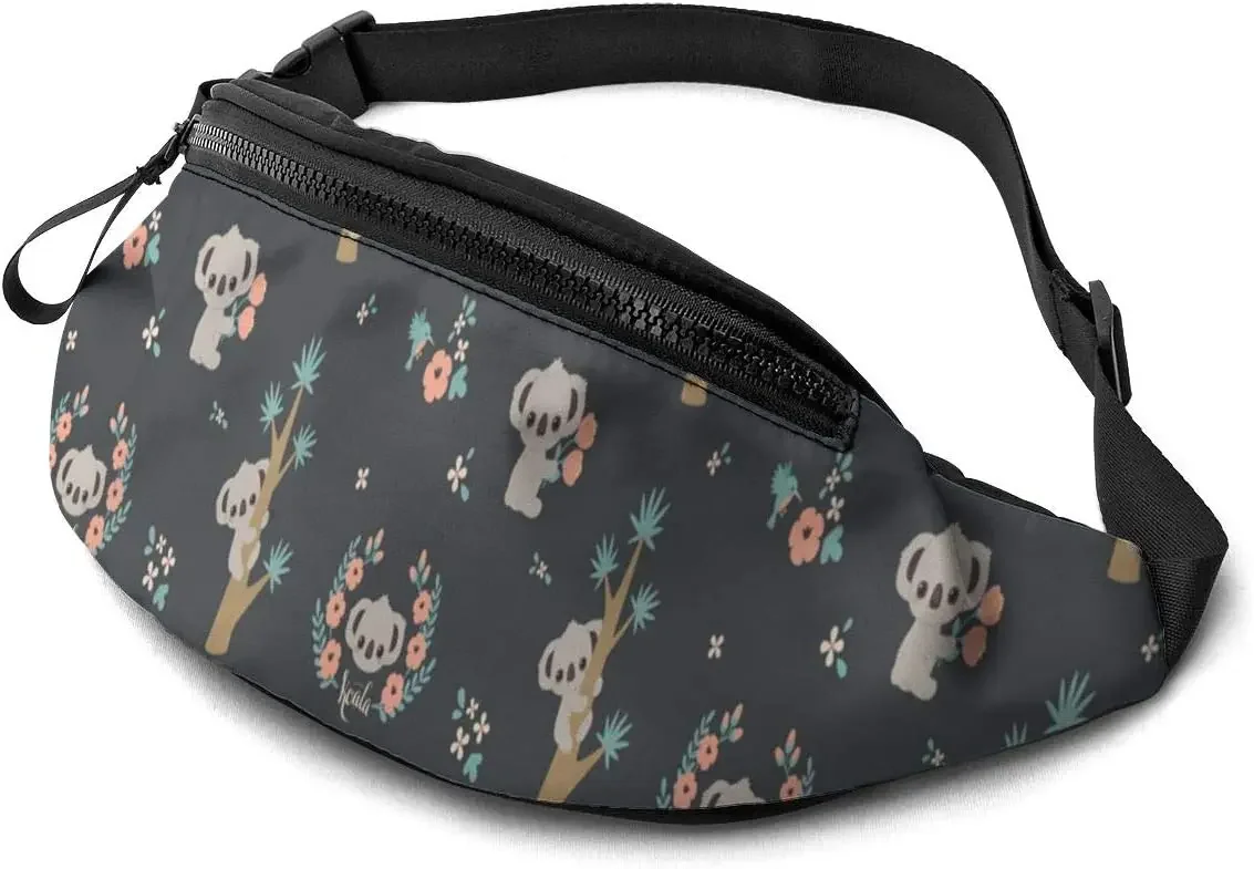 Fanny Pack Koala Waist Bag with Headphone Hole Belt Bag Adjustable Sling Pocket Fashion Hip Bag for Outdoors Casual Travel