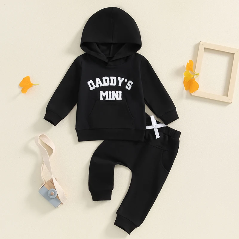 2024-06-11 Lioraitiin 0-3Y Baby Boy Track Suit Letter Embroidery Long Sleeve Hoodies and Elastic Sweatpants Outfits for Toddler