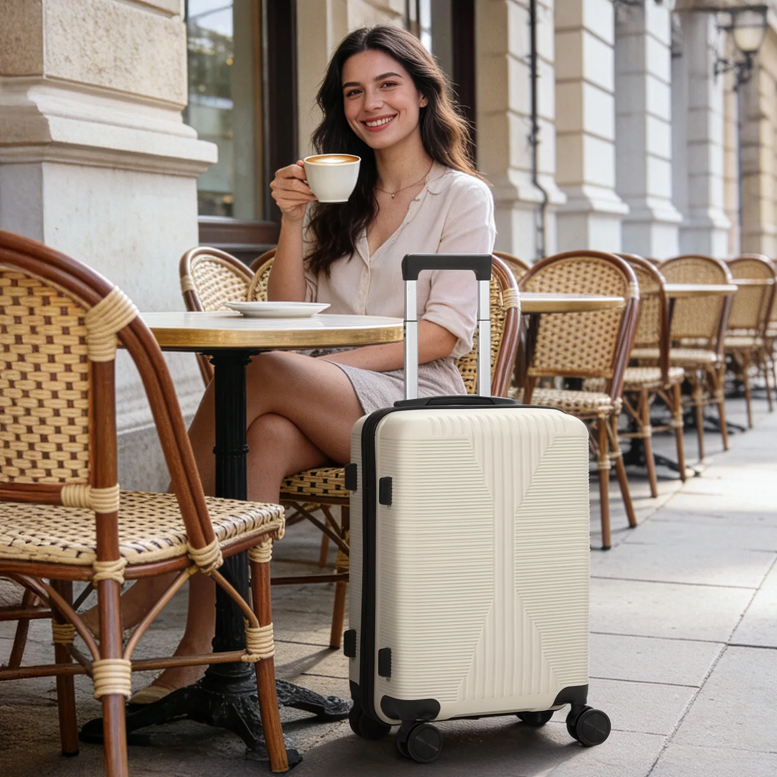 

24-дюймовый чемодан на колесиках. Изготовлен из стильного и прочного материала PP, идеально подходит для школьного сезона и путешествий.