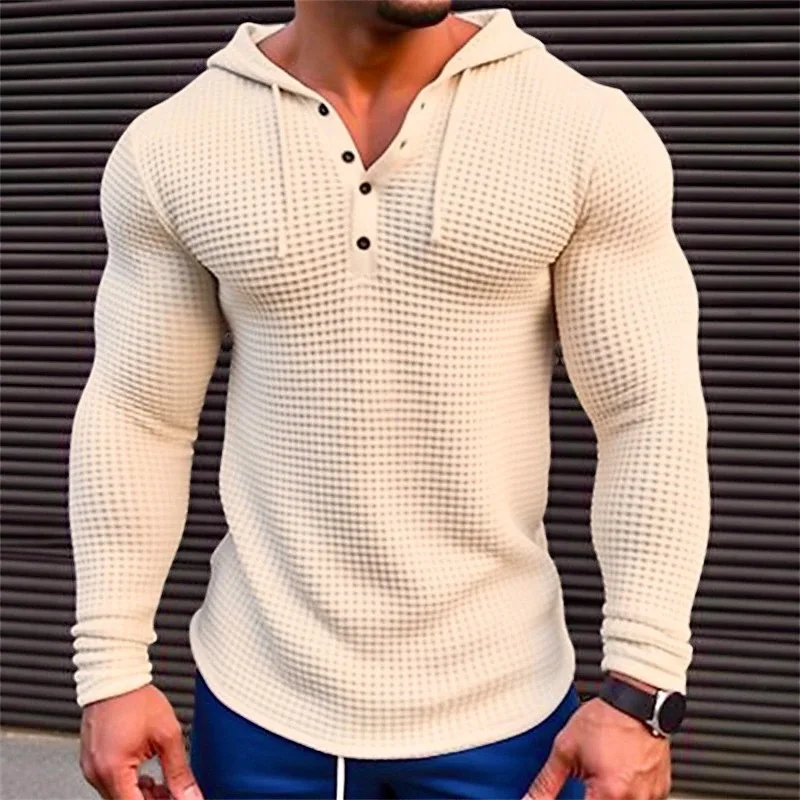 Men\'s Pullover Casual Long Sleeve T-shirt Waffler Slim Tops sweat-shirt Solid Color Comfortable Mens Outdoor Streetwear M-3XL
