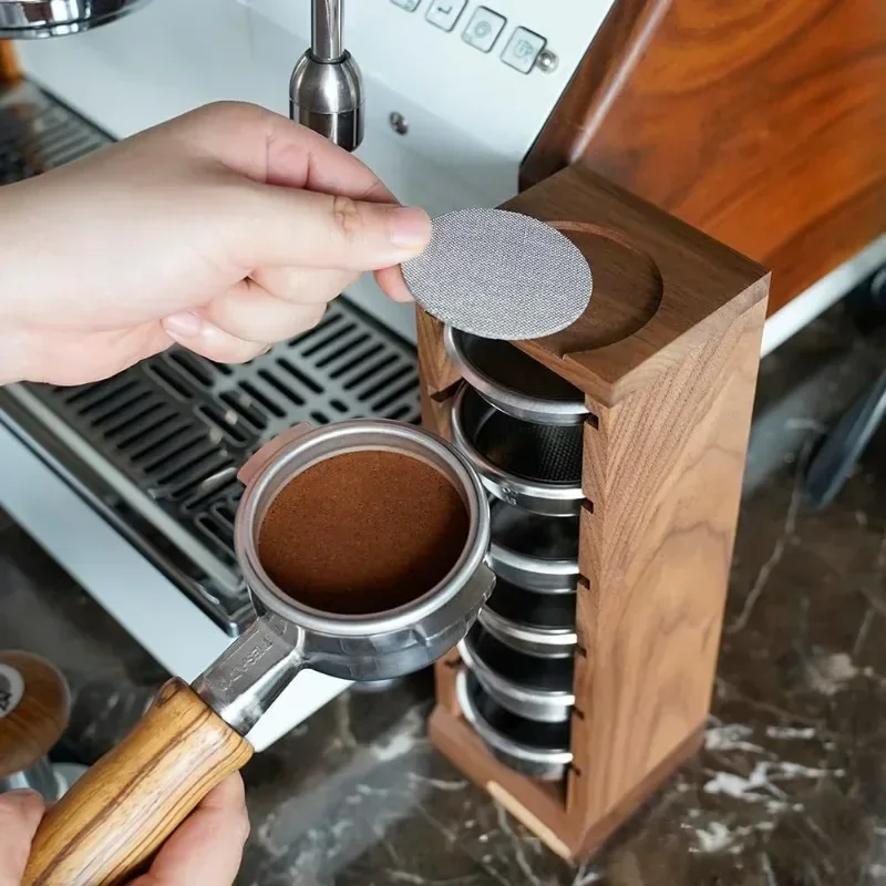 Coffee Filter Holder Black Walnut Espresso Handle Filter Basket Holder Coffee Container Storage Rack Barista Accessories