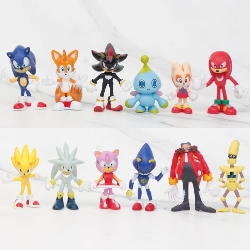 12pcs Sonic The Hedgehog Action Figure Set Anime Figure Knuckles Eggman Miles Prower Model Dolls Kids Toys Desktop Decoration