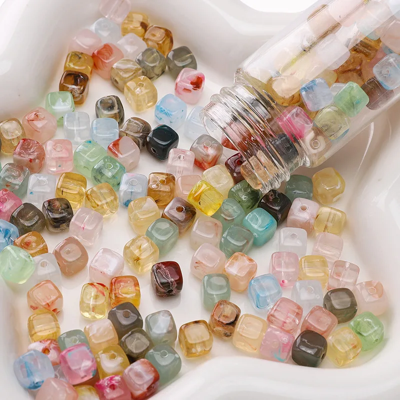 Perles carrées transparentes en acrylique bicolore, 6x6mm, dégradé de couleur, pour la fabrication de bijoux, collier, perle d'espacement, accessoires de bricolage, vente en gros