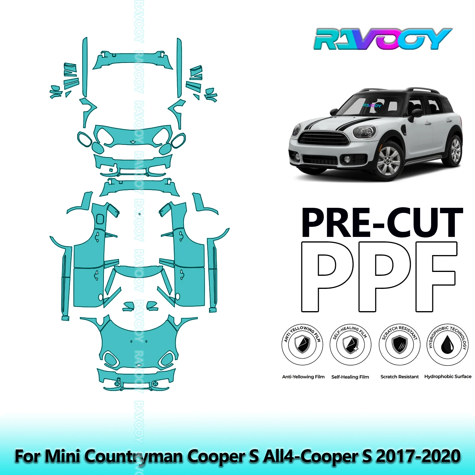 

8.5Mil Precut PPF Paint Protection Film Full Vehicle Clear Bra For Mini Countryman Cooper S All4-Cooper S 2017-2020