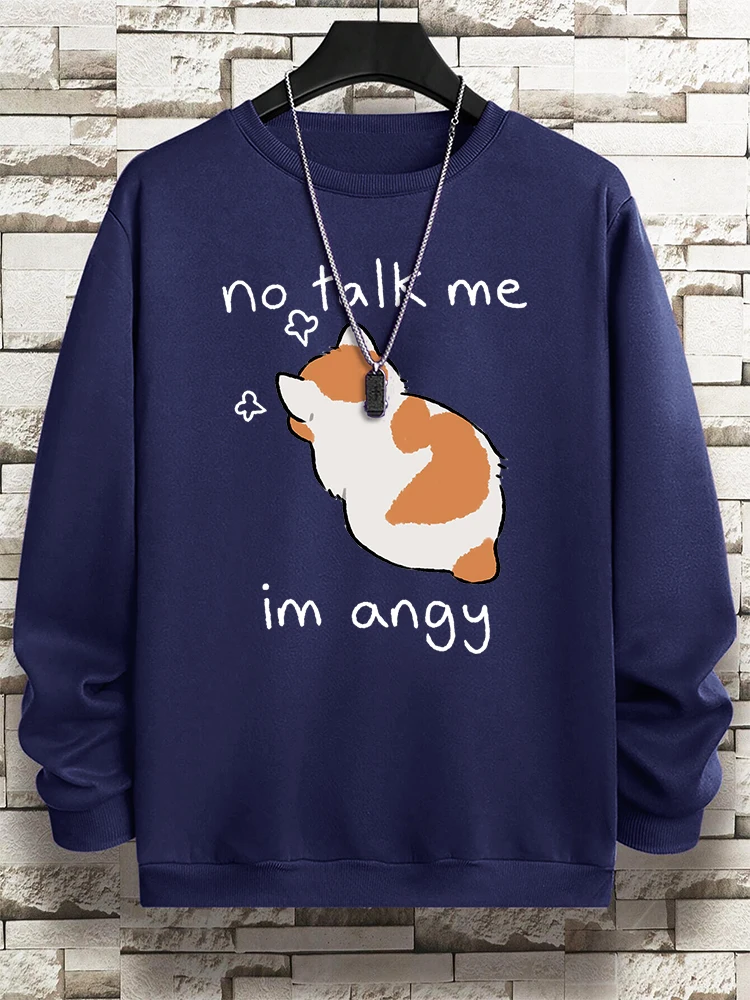 No talk me im angy süße Katze Streetwear Männer Hip Hop Pullover Hoodie Vintage O-Ausschnitt Herbst Fleece Sweatshirt lose lässige Tops