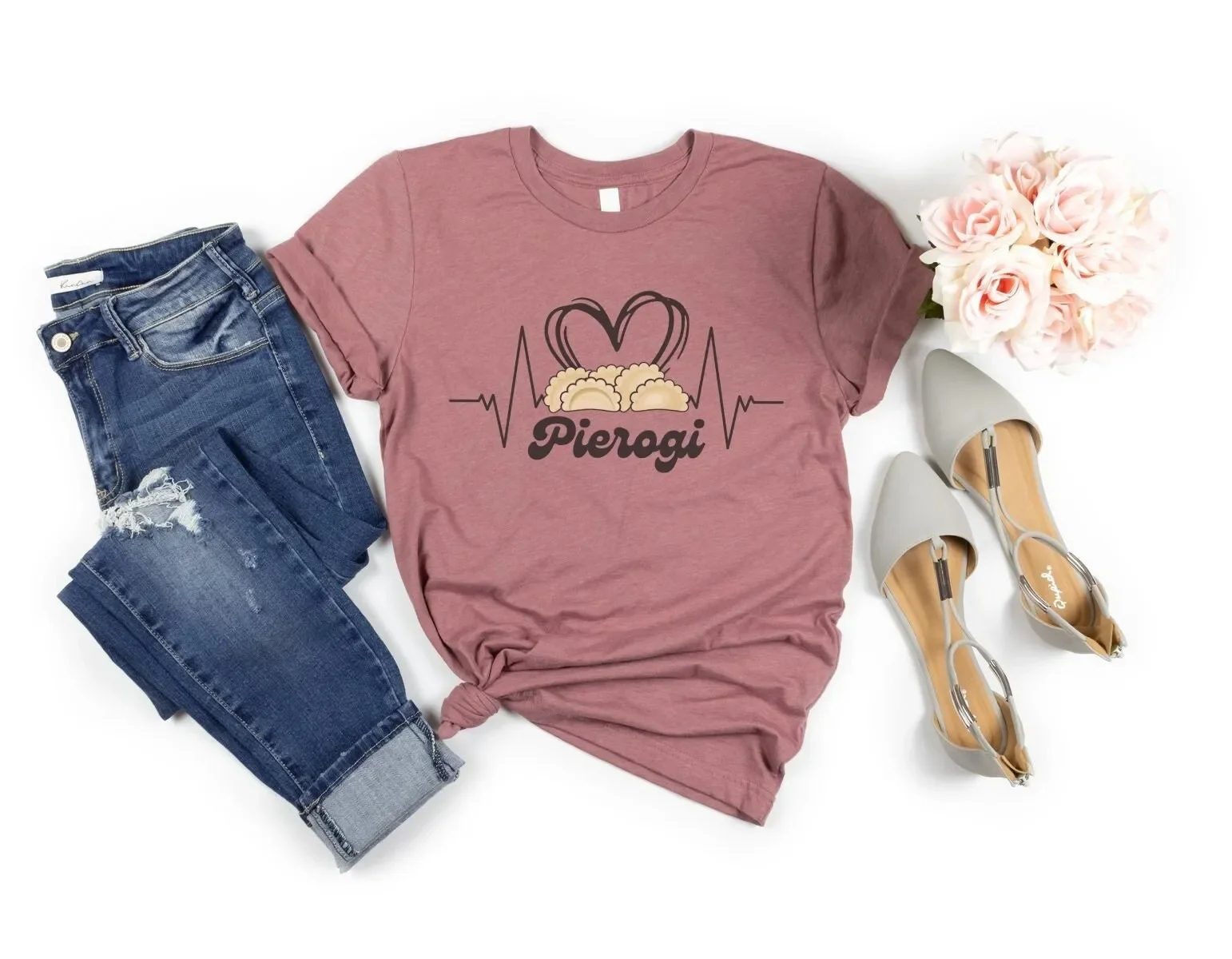 Unique Pierogies T Shirt Women Pierogi Lover Foodies Her Heartbeat for Polish Cuisine Lovers Perogy Making