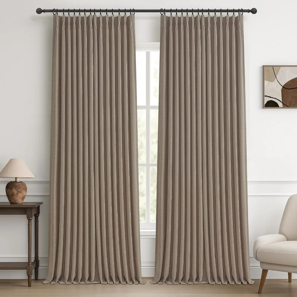 

pleat dark tan ceiling drapes 108 inches long 2 panels set for living room, lush decor memory shape pinch pleated black out line