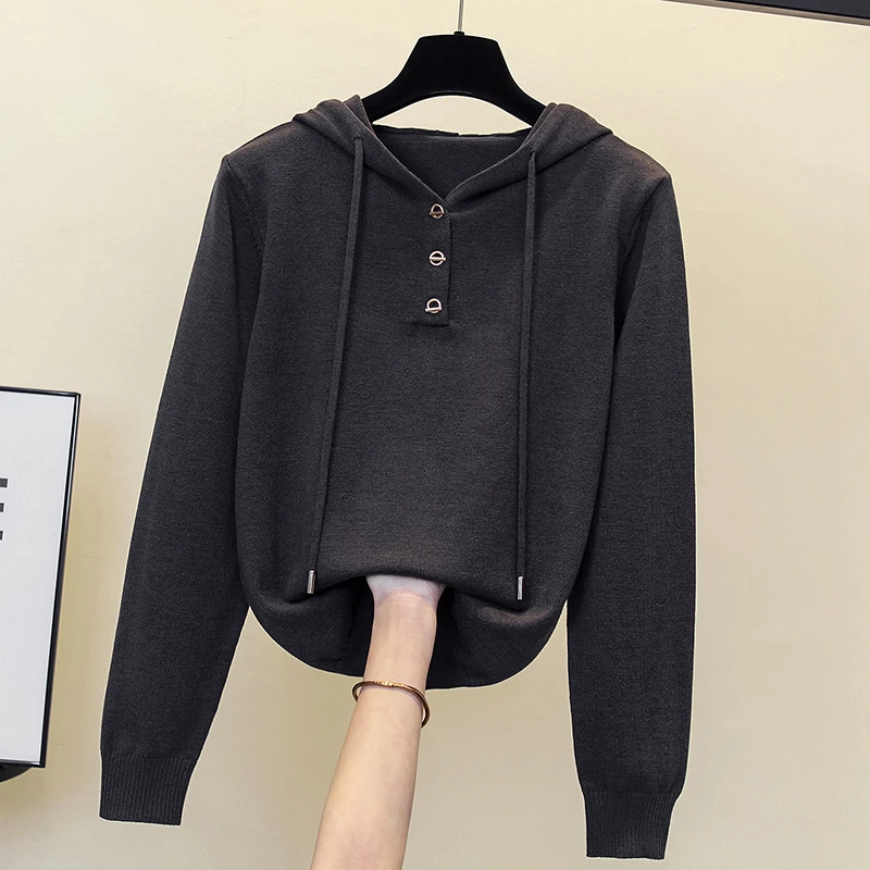 2023 spring new women's personalized hooded sweater top fat mm loose knit sweater