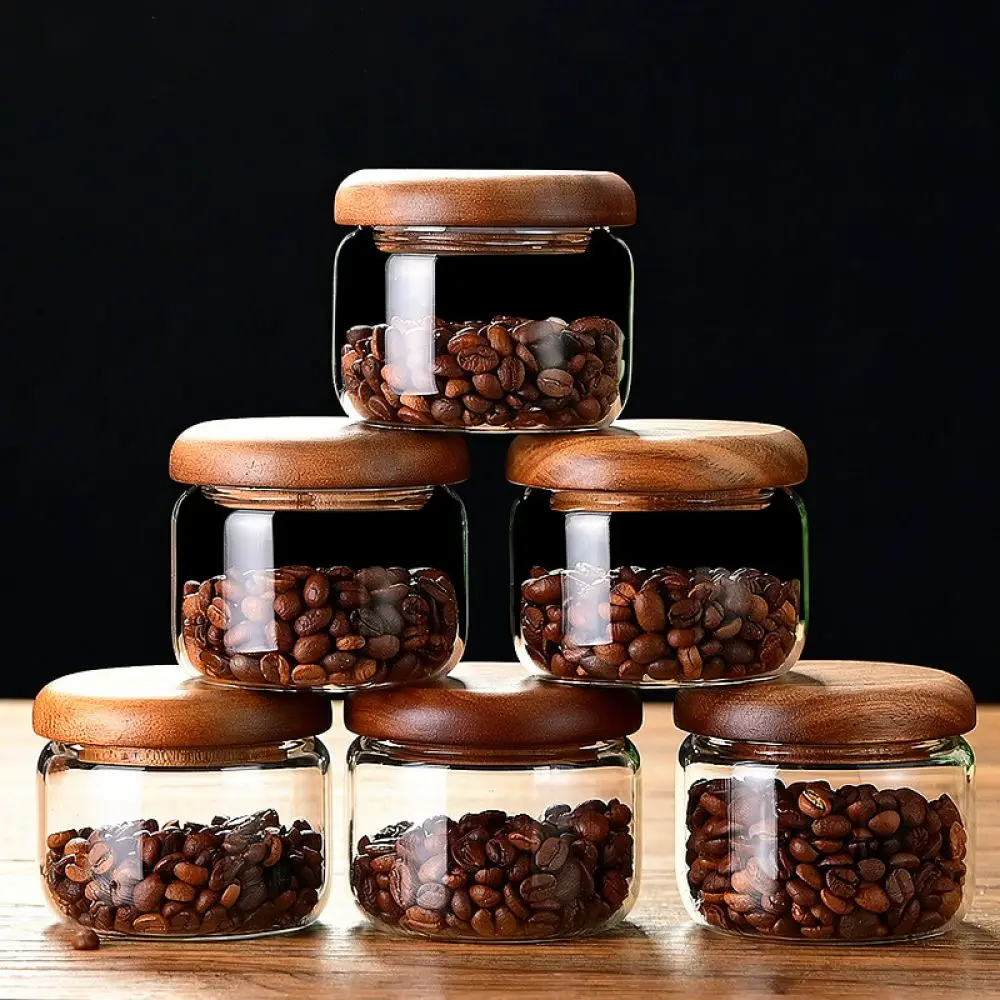 Small Transparent Glass Jar Acacia Lid Seal Pot Durable Food Storage Container For Kitchen Organization Herb Tea