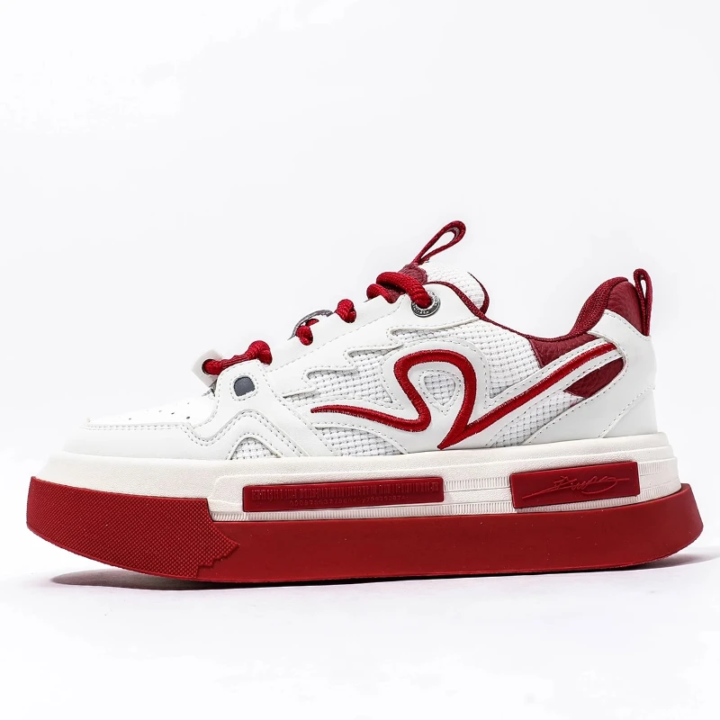 

Original White Red Wide Version Bread Shoes for Men's Comfortable Thick Soled Height Increasing Shoes Leather Casual Board Shoes