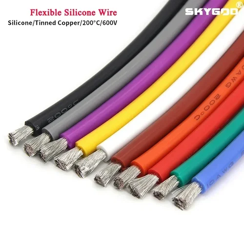 Cable de silicona suave de 1/5/10m, 26 24 22 20 18 16 14 12 10 8 6 4 2AWG, cableado automotriz para batería de coche, cables eléctricos resistentes al calor