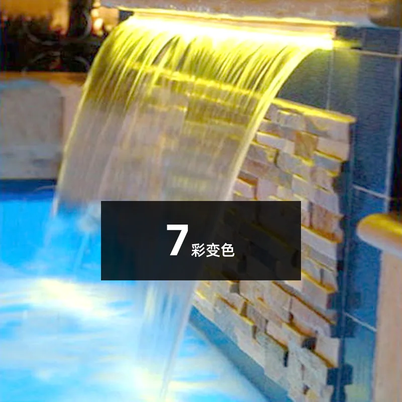 Edelstahl-Schwimmbadbrunnen, Wasserfall für Garten, Steingarten, Wasser, Landschaftsdekoration mit LED, buntem Wasservorhang