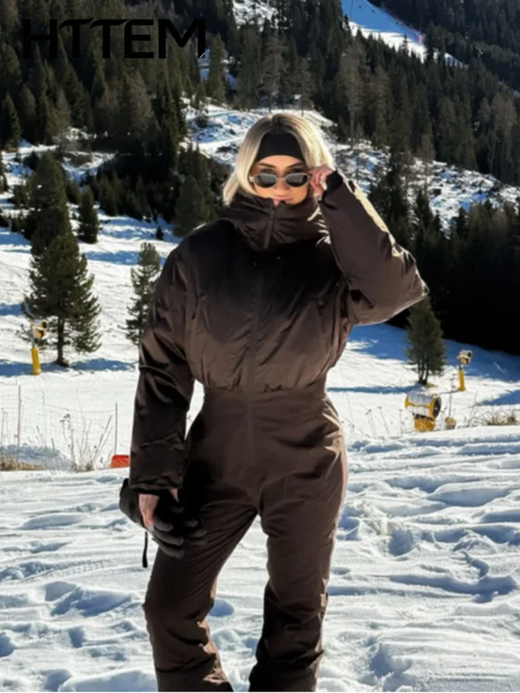 Warm Thicken Women's Ski Jumpsuits Casual Stand Collar Full Sleeve Zippers High Waist Lady Rompers 2026 Winter Female Skiwear