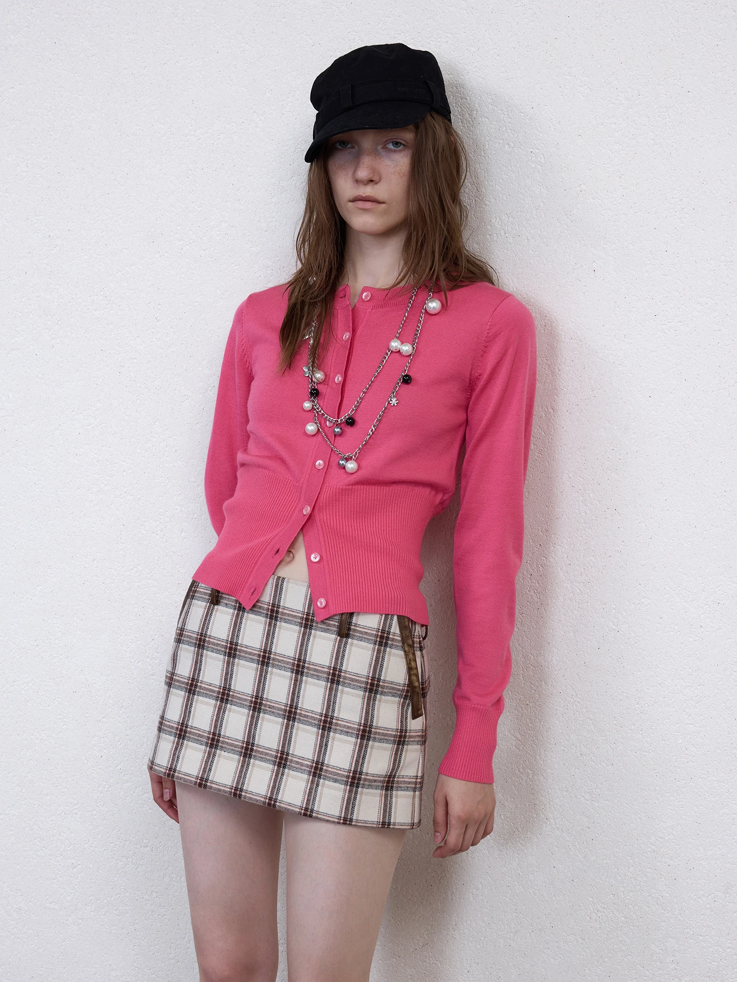 

Классический раннеосенний шерстяной вязаный кардиган с завышенной талией, утягивающий фигуру, розовый топ, элегантная модная женская одежда