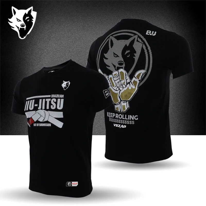 VSZAP Brazilian Jujitsu Sports Wolf  BJJ Casual T-shirt Men's and Women's Fighting MMA Training Fitness Top