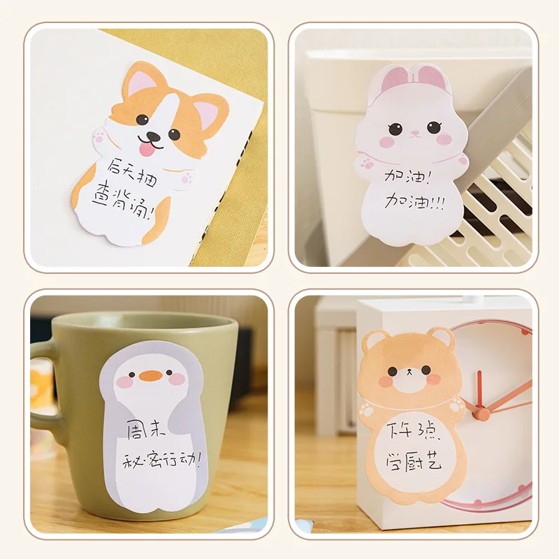 Wholesale 50 Packs Memo Pad Sticky Notes Kawaii Animal Sticker Paper To Do List Cartoon Dog Memo Pad Bulk School Stationery Item
