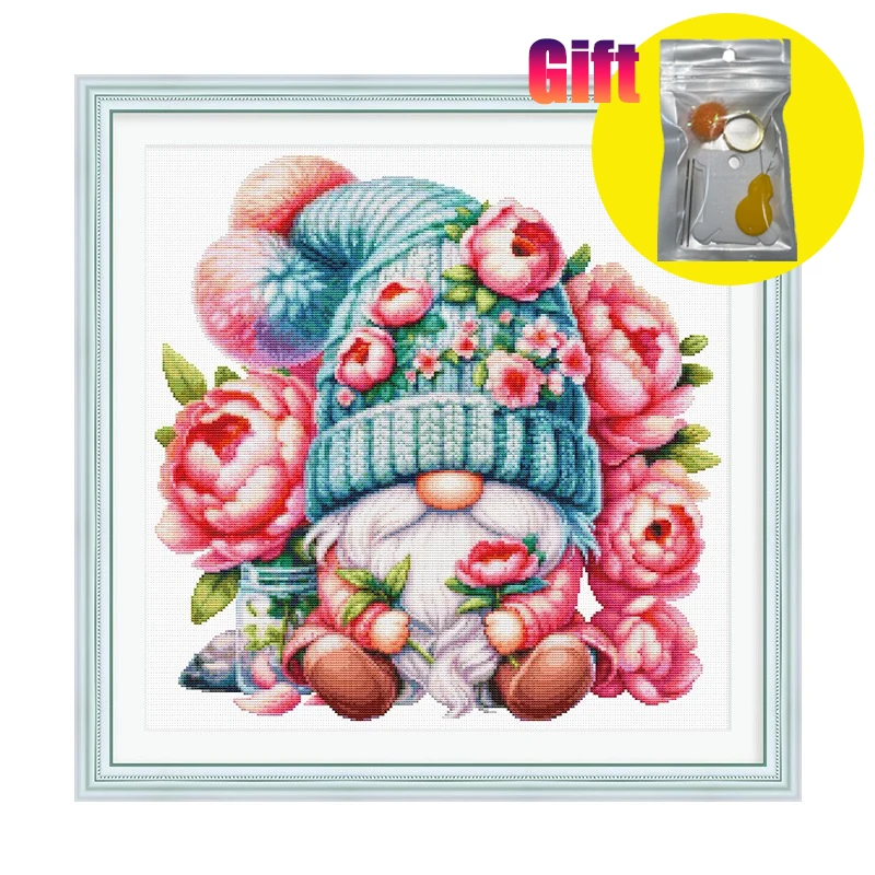 

Spring cross stitch kit 11CT 14CT Print Fabric Peony Dwarf Cartoon pattern New Year Home wall decor painting DIY embroidery kit