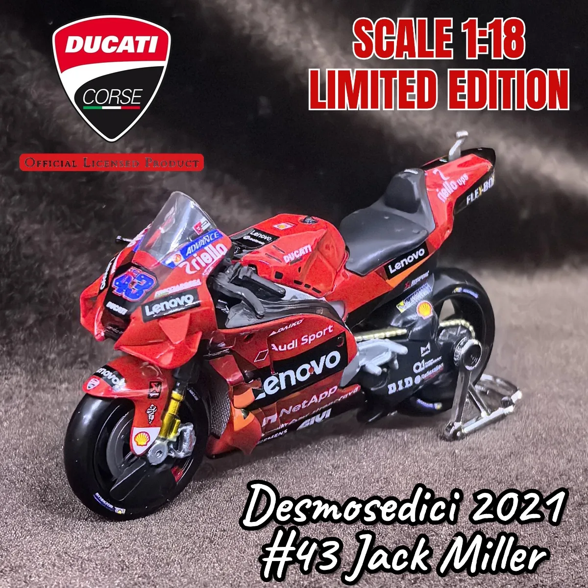 Limited 1:18 Scale Ducati Corse Desmosedici 2021 #43 Jack Miller Mini Motorcycle Model, Replica Car Miniature Kid Xmas Gift Toy