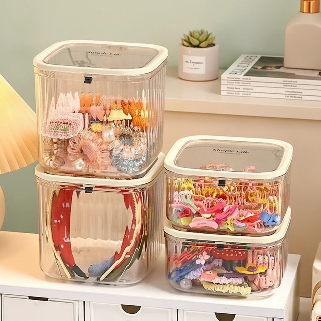 1pc Hair Accessory Storage Box, Desktop Press On Jewelry Box, with Lid, Girls' Rubber Band Headband Hair Clip Organizing Box