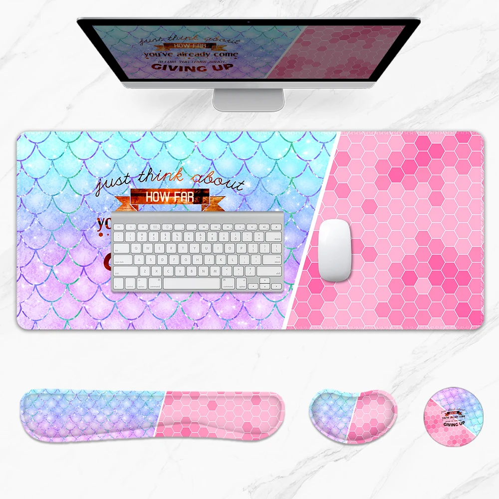 Blue and Pink Corrugated Mouse Pad 4-Piece Set-ergonomic design to relieve wrist pain caused by long working hours, non-slip bot