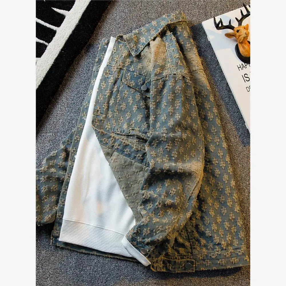 

Джинсовое джинсовое платье премиум-класса с цветочной вышивкой, мужское американское пальто на весну и осень, модное повседневное пальто с воротником ort Length Sve