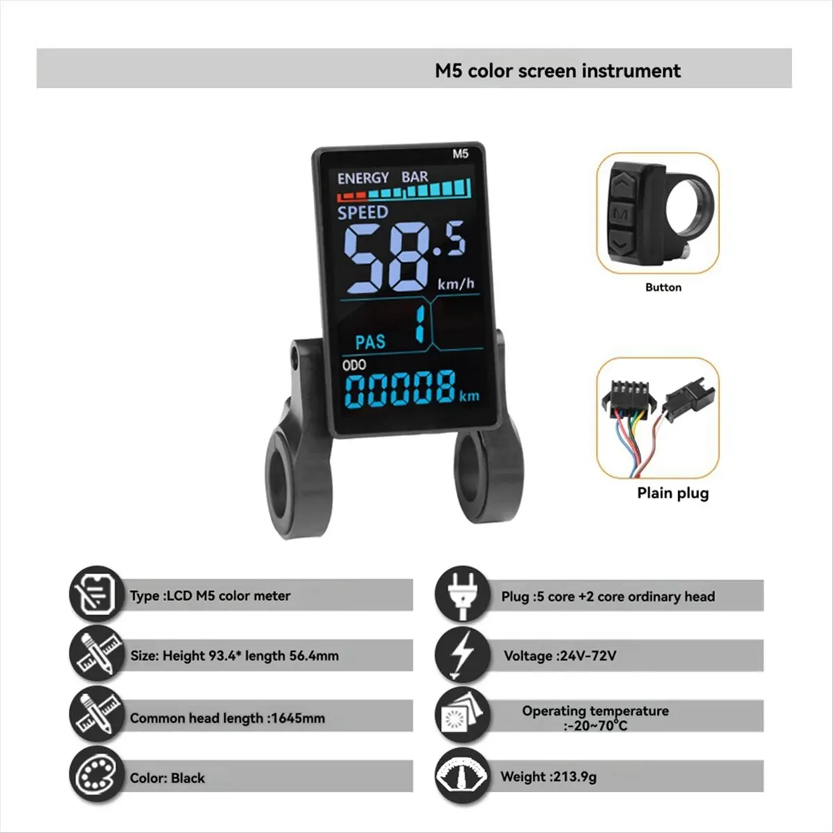 Super Sale M5 Electric Bike Color LCD Display Meter 36V 48V/26A Big 9 Sine Wave Controller E Scooter LCD Panel for Mountain EB