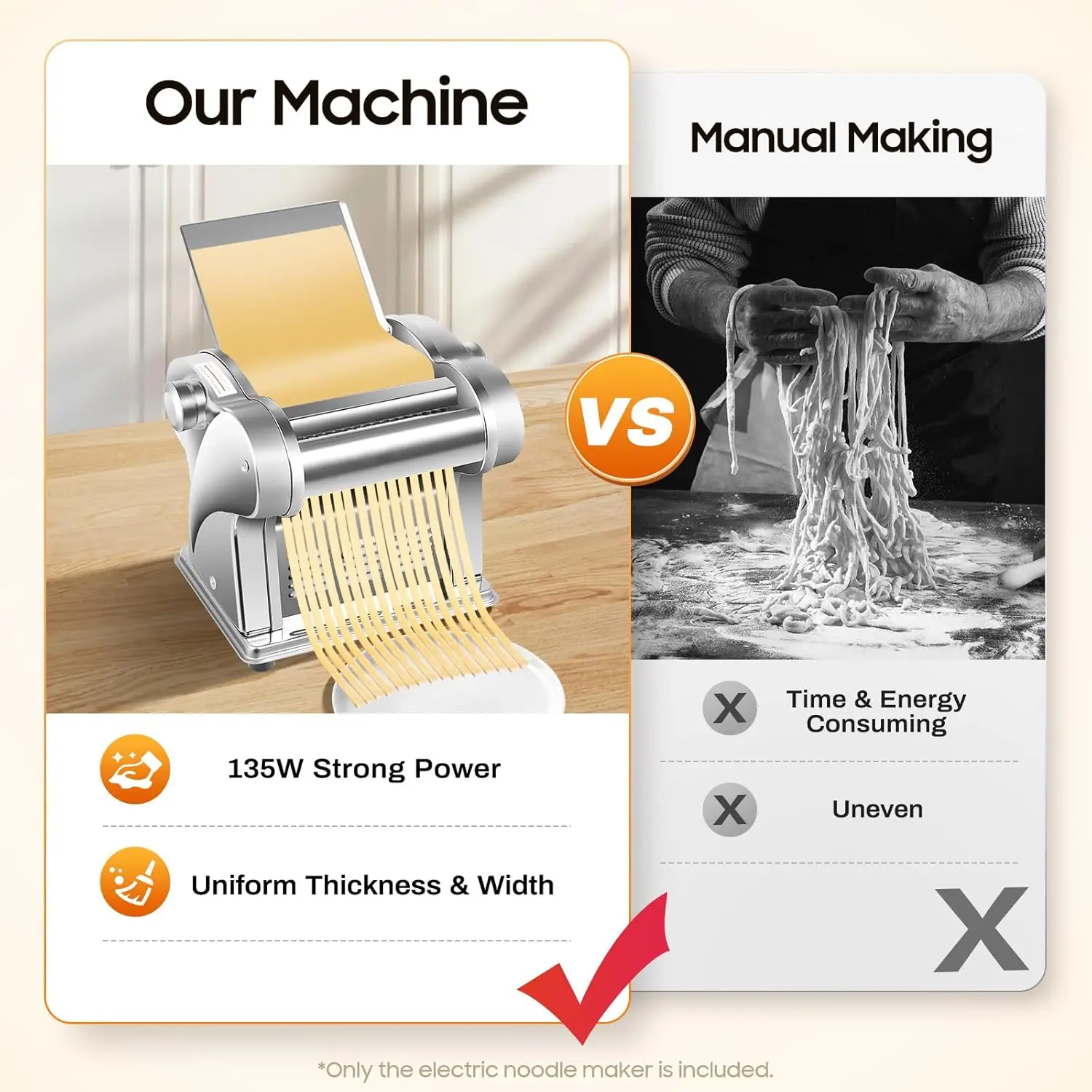 Máquina eléctrica para hacer Pasta, máquina prensadora de fideos con rodillo de espagueti de 135W, máquina eléctrica para hacer fideos de acero inoxidable 410, para Brea