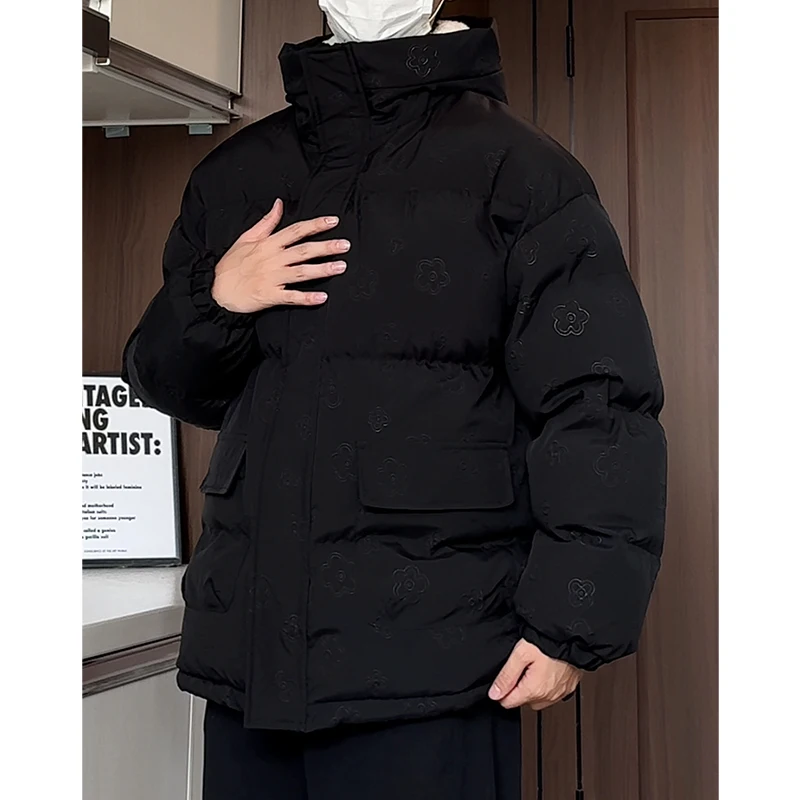 New Winter Quilted Jackets Man Coral Velvet Lining Outerwear Clothes Cotton Padded Coat Hooded Parkas Men Black Pink Big Size