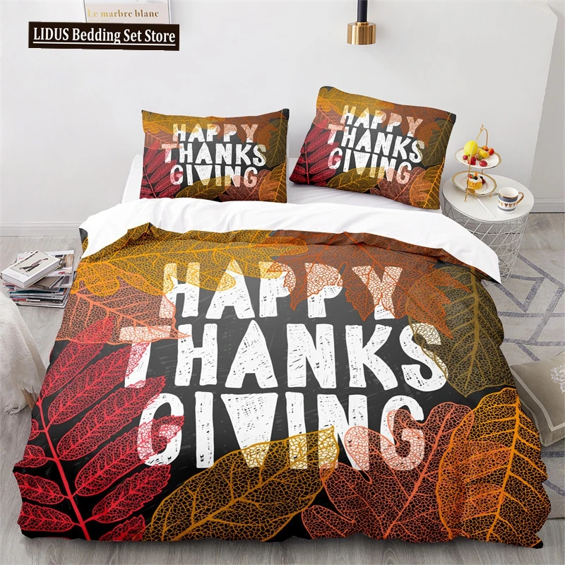 

Thanksgiving Day King Duvet Cover Cartoon Pumpkin Turkey Bedding Set Microfiber Maple Leaves Comforter Cover For Boys Girls Teen