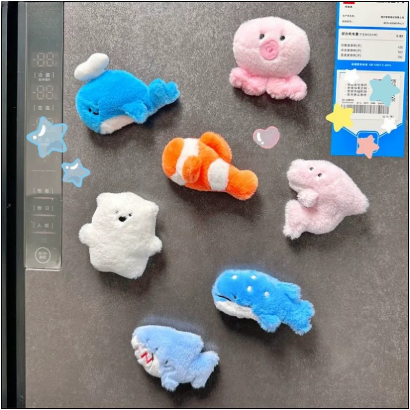 Original Aquarium Ocean Fish Plush Refrigerator Stickers Blind Bag Cute Cartoon Magnetic Sticker Kawaii Gift Box Magnet Sticker