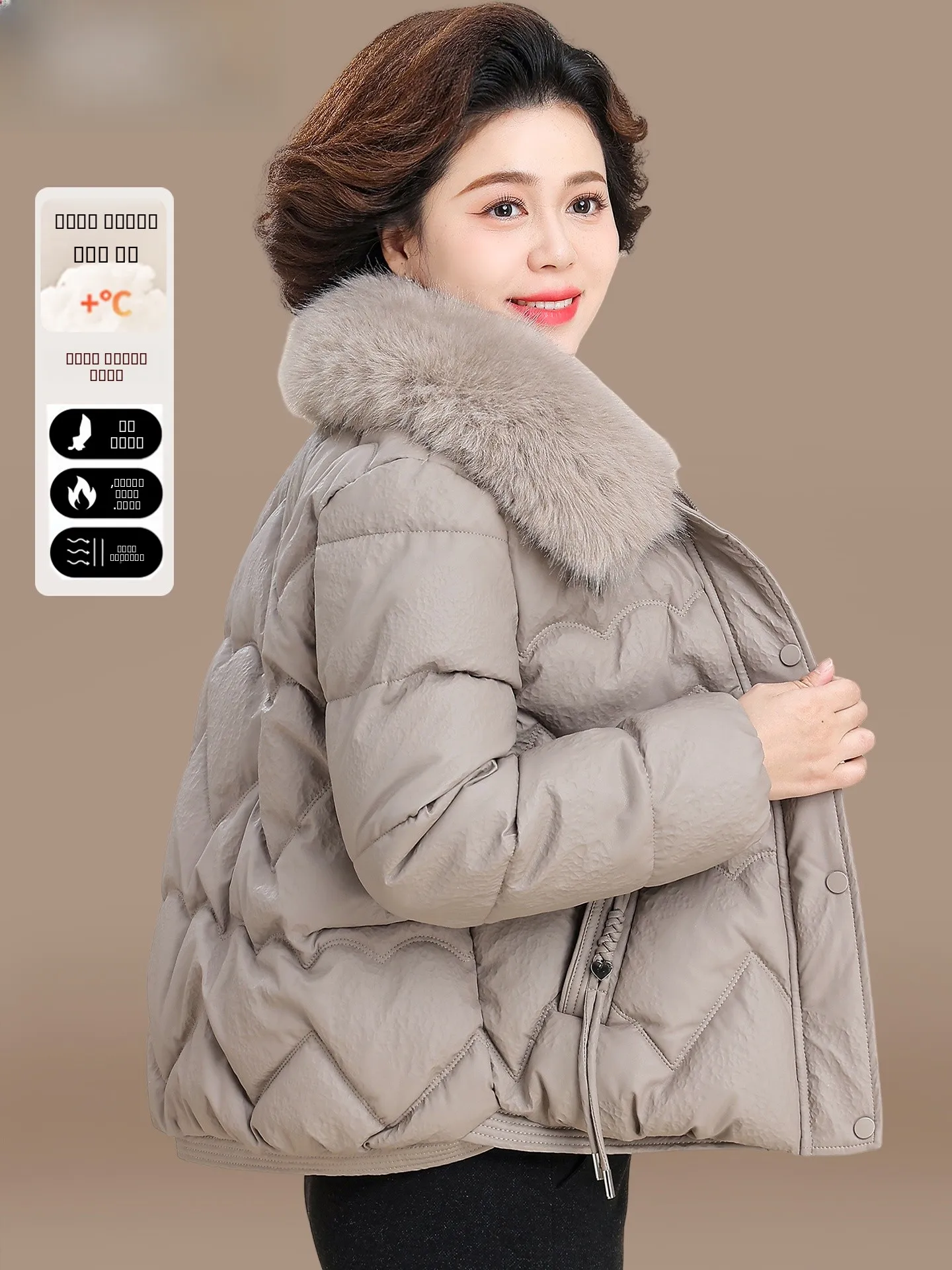 

Thiened down Cotton Jaet for Mom Winter Faion Stand Fit Warm Cardigan Sle andmother Coat Fem Mid-Aged And Eld...