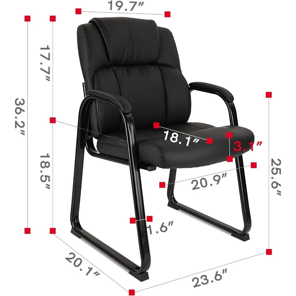 Chaise d'invité en cuir avec bras rembourré, base de traîneau, assistance pour la réception, la réunion, la conférence, la salle d'attente, le bureau à domicile, noir