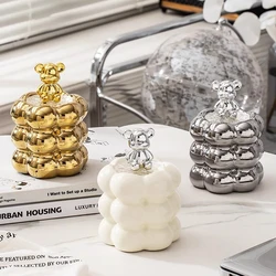 Electroplating Ceramic Jewelry Cosmetics Cotton Swab Box Rabbit Candy Jar Delicate Toothpick Box Household Candy Nut Container